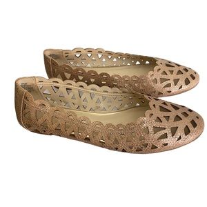 Nine West Leather Women's Cutout Ballet Flat - Rose Gold